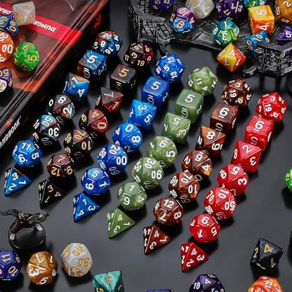 QMay DND Dice Set - 20x7 (140 Pieces) Polyhedral Dice, 20 Colors D&D Dice for Dungeons and Dragons Tabletop Role-Playing Games with 1 Drawstring Bag - color: 20 Sets-140pcs