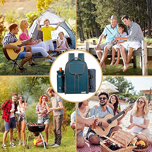Hap Tim Picnic Basket Backpack for 4 Person with Blanket, Wine Holder, Cooler Compartment, Cutlery Set, Couples Gifts, Mr & Mrs Gifts, Bridal Shower Gifts, Registry Wedding Registry, Blue (3065-BL) - color: Blue, size: 4 person