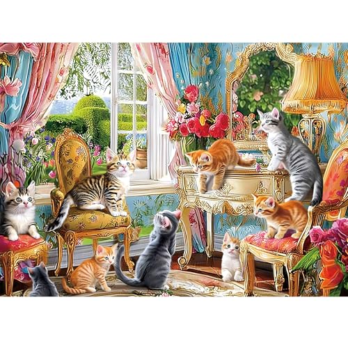 Puzzles for Adults 500 Pieces,Cute Cats Puzzle for Adults,Cozy House & Kittens Jigsaw Puzzles,Recyclable Cardboard Puzzles for Seniors,Puzzle for Family Game Nights, 20.5x15 in - style: Kittens