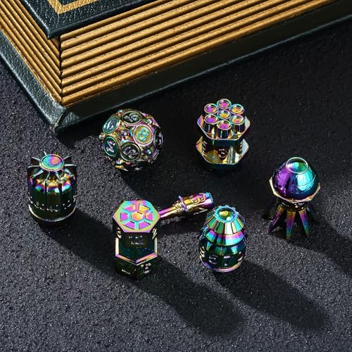 UDIXI Metal Dice Set D&D 7PCS RPG Polyhedral Metal DND Dice Set Rainbow | Bomb Shape, Solid Metal, Cool Design, Leather Pouch Pakaging, for Dungeons and Dragons Role Playing Games Tabletop Game - color: Colorful
