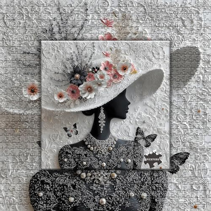 Impossible Puzzles for Adults 1000 Pieces,PICKFORU Floral Muse Puzzle Elegant Lady,Beauty Flower Woman Puzzle Black and White Pearl,Hard Challenge Jigsaw Puzzles Aesthetic - style: Floral Muse Puzzle