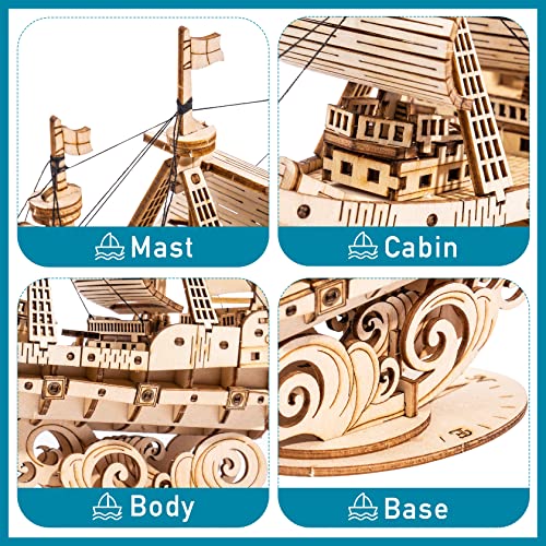 RoWood 3D Wooden Puzzle for Adults, Vintage Wooden Watercraft Model Sailboat Kit to Build, Best Gift Ideas Crafts Kit for Adults - Sailling Ship - style: Sailing Ship