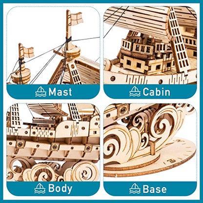 RoWood 3D Wooden Puzzle for Adults, Vintage Wooden Watercraft Model Sailboat Kit to Build, Best Gift Ideas Crafts Kit for Adults - Sailling Ship - style: Sailing Ship