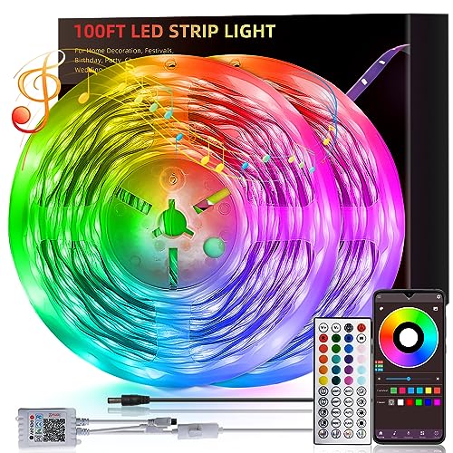 HBOWMDJIA 100ft Led Lights for Bedroom, Led Strip Lights Music Sync Corlor Changing, Led Light Strip with Remote & App Control RGB Strip, Led Lights for Room Dorm Home Classroom Ceiling Decor - style: A-100ft indoor use