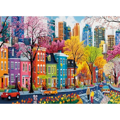 500 Piece Puzzles for Adults, Sparkling City Landscapes Puzzle for Teens Adults Seniors, Colorful Summer Street Jigsaw Puzzle 500 Pieces, Cute Puzzle with Letters on Back,Challenging Family Game Gifts - style: Sparkling City