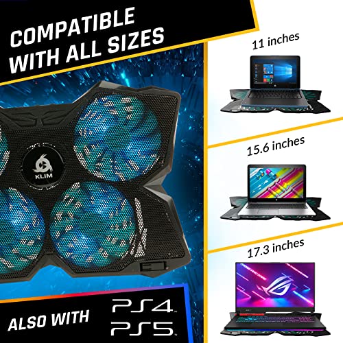 KLIM Wind Laptop Cooling Pad - More Than 500 000 Units Sold - New Version - The Most Powerful Rapid Action Cooling Fan - Laptop Stand with 4 Cooling Fans at 1200 RPM - USB Fan - PS5 PS4 - Cyan - color: Turquoise
