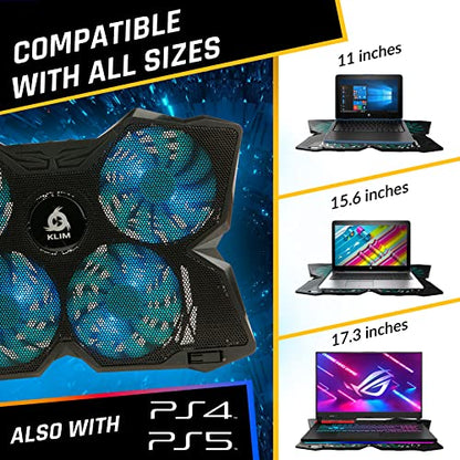 KLIM Wind Laptop Cooling Pad - More Than 500 000 Units Sold - New Version - The Most Powerful Rapid Action Cooling Fan - Laptop Stand with 4 Cooling Fans at 1200 RPM - USB Fan - PS5 PS4 - Cyan - color: Turquoise