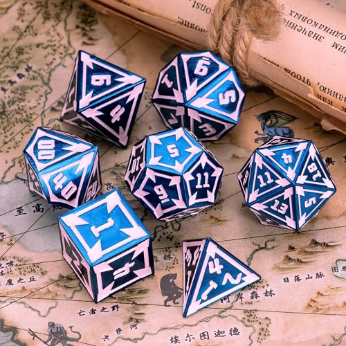 UDIXI Metal Dice Set D&D Heavy Metallic DND Dice Set for Board Game (Blue) | 7-Pieces, Lozenge Pattern, Zinc Alloy Material, Gorgeous Gift Case, DM Gift, for Dungeons and Dragons Role Playing Games - color: Blue
