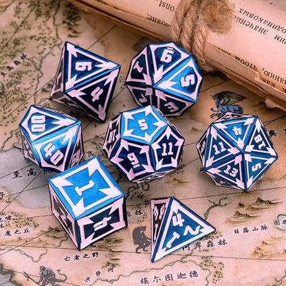 UDIXI Metal Dice Set D&D Heavy Metallic DND Dice Set for Board Game (Blue) | 7-Pieces, Lozenge Pattern, Zinc Alloy Material, Gorgeous Gift Case, DM Gift, for Dungeons and Dragons Role Playing Games - color: Blue