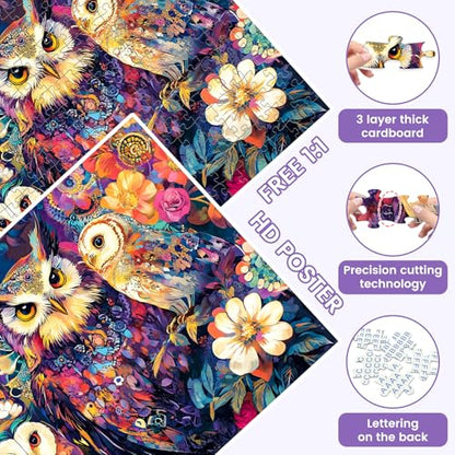 300 Pieces Owl Puzzle for Adults, Bird Puzzle 300 Pieces Recycled Cardboard Jigsaw Puzzles for Adults, Family Challenging Game Home Decor Gift Toy for Teens Kids Seniors 20.5×15 in - style: Owls