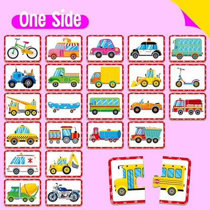 48 Vehicle Matching Puzzles, Self-Correcting Puzzle Match Game Educational Learning Activities for Toddlers, Preschool, Transportation-Themed Learning Games Toys for 3 Years Old - style: Vehicle-B