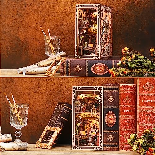 MiniCity Painter at Dusk Book Nook Kit, 3D Wooden Bookshelf Puzzle with LED | 7.1 x 4.3 x 9.1 in; 267-piece DIY kit with LED and dust cover; glue/tools included; 6-8 hr build for shelf display, ages 14+. - style: Painter's Day at Dusk