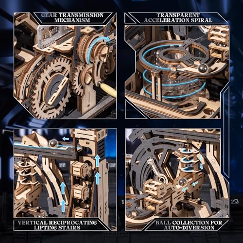 ROKR 3D Puzzles for Adults, Electric Model Kits Marble Spaceport LGC01, 472pcs Marble Run Brain Teaser Wooden Puzzles Building Toy, Desk Decor Creative Birthday Gifts for Men/Women 14+