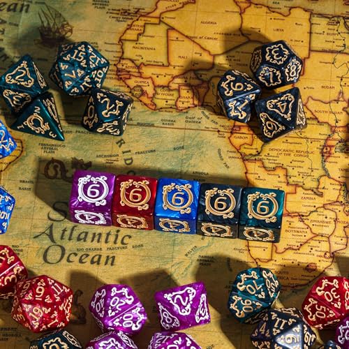 5 Sets/35PCS DND Dice Set Dragon Pattern Polyhedral Die with Leather Bag D&D Dice Set for RPG Table Games - color: 5 Sets Dragon Pattern