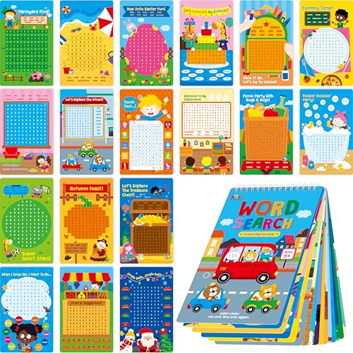 SpriteGru Dry Erase Word Search Game Pad, 30 Reusable & Erasable Word Games, Search & Find Puzzles Brain-Boosting Activity Book for Kids, Educational Toy for Road Trip Airplane Travel - style: Word Search