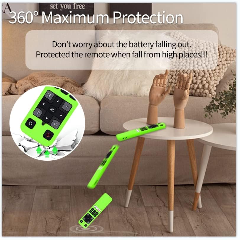 2 Pack Case for TCL RC802V FMR1 FNR1 Smart Voice Remote Control, Skin-Friendly Silicone Protective Cover Shockproof Anti Slip Anti-Lost with Lanyard, Glow Green & Glow Blue