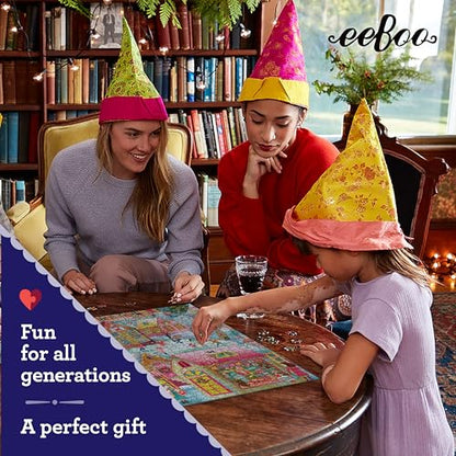 eeBoo Holiday Village 1000 Piece Square Jigsaw Puzzle, 23" x 23" | Double coated, sturdy & dust free pieces with a satisfying snap. Includes full color reference insert. Vibrant, original art - style: Holiday Village piece Puzzle