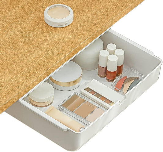 Poeland Under Desk Drawer Self-Stick Storage Organizer for Office Home School, Holders for Desk Accessories, Large Size, White - color: Off White