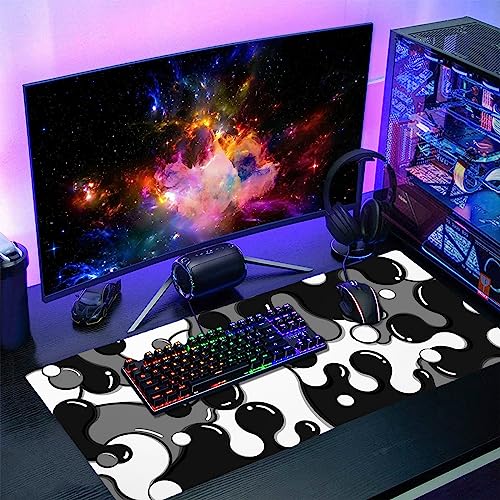 Black White Grey Mouse Pad XXL Anime Cool Geometric Japanese Extended Desk Mat 90X40 CM Non-Slip Rubber Base Stitched Edge Large Mousepad for Gaming Laptop Computer Desktop 35.4×15.7 Inch - color: Black-white, size: 35.4 x 15.7 inches