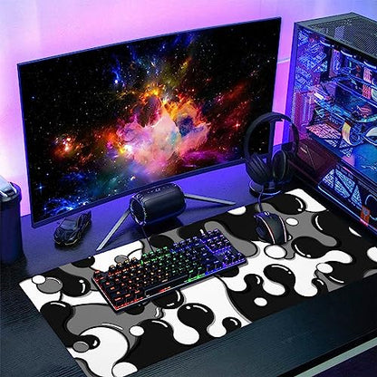 Black White Grey Mouse Pad XXL Anime Cool Geometric Japanese Extended Desk Mat 90X40 CM Non-Slip Rubber Base Stitched Edge Large Mousepad for Gaming Laptop Computer Desktop 35.4×15.7 Inch - color: Black-white, size: 35.4 x 15.7 inches