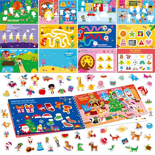 SpriteGru Sticker Activity Pad, 30 Different Scenes & 100+ Reusable Stickers, Dry Erase Brain-Boosting Puzzle Activities Book for Kids, Educational Toy for Road Trip, Airplane & Car Travel - style: Sticker Activity Pad