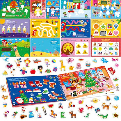 SpriteGru Sticker Activity Pad, 30 Different Scenes & 100+ Reusable Stickers, Dry Erase Brain-Boosting Puzzle Activities Book for Kids, Educational Toy for Road Trip, Airplane & Car Travel - style: Sticker Activity Pad