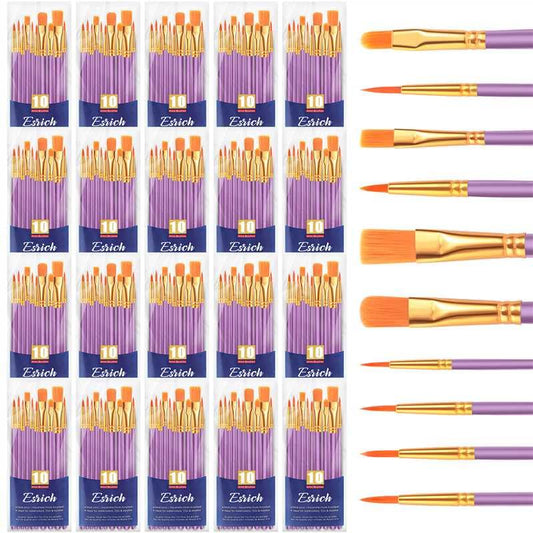 ESRICH Acrylic Paint Brushes Set, 20 Packs / 200 Pcs Nylon Hair Paint Brushes,Paint Brush Set Suitable for Oil,Watercolor,Rock Body Face Art, Kids Adult Perfect Art Painting Craft Paint Brush Kits. - color: Purple, size: 200