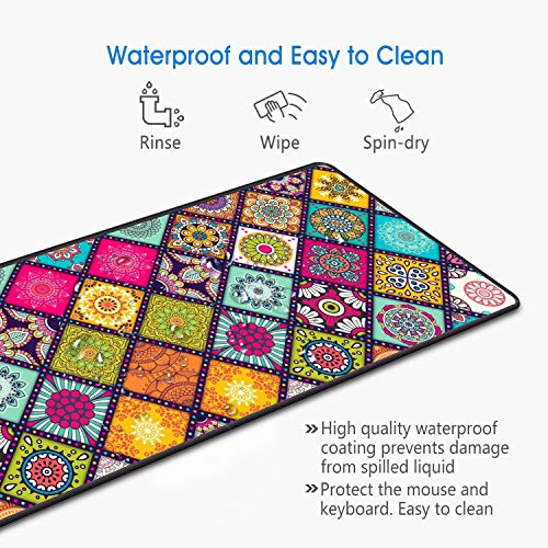 Desk Pad Mat Gaming Mouse Pads with Coasters Set, Stitched Edges Design Mouse Pad XXL Large Mouse Pad for Laptop Computers Flower Mandala Desk Writing Mat for Office & Home 31.5"x 11.8" - color: Flower Mandala