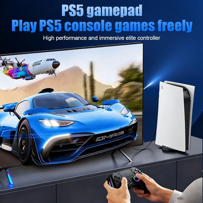 Wireless Pro Controller For PS5/PC/MAC/iOS/Android/Steam Deck, Gamepad with RGB Lights/Hall Effect Joystick Trigger/Vibration/switchable microphone/Programmable/Headset Jack/Touchpad/Replaceable Magnetic Panel (Black) - color: Black