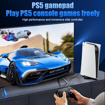Wireless Pro Controller For PS5/PC/MAC/iOS/Android/Steam Deck, Gamepad with RGB Lights/Hall Effect Joystick Trigger/Vibration/switchable microphone/Programmable/Headset Jack/Touchpad/Replaceable Magnetic Panel (Black) - color: Black