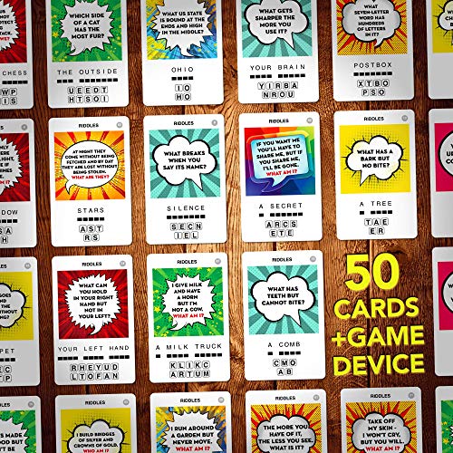 100 PICS Riddles Travel Game - Guess 100 Riddles | Flash Cards with Slide Reveal Case | Card Game, Gift, Stocking Stuffer | Fun for Kids and Adults | Ages 6+ - style: Riddles