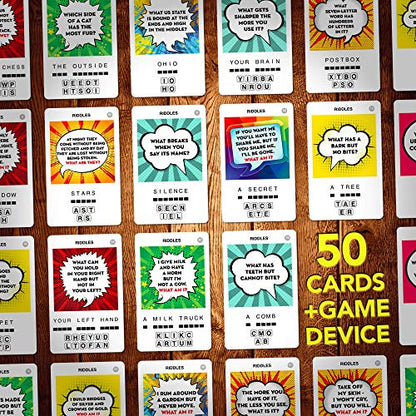 100 PICS Riddles Travel Game - Guess 100 Riddles | Flash Cards with Slide Reveal Case | Card Game, Gift, Stocking Stuffer | Fun for Kids and Adults | Ages 6+ - style: Riddles