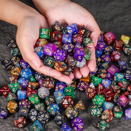 CiaraQ Starry Glitter Polyhedral Dice Set with Drawstring Pouch | 26 acrylic dice sets – 182 pcs total, 7 per set (D4-D20). Lightweight & durable. Great for D&D & tabletop games. Ages 14+. - color: 26 Colors - Starry Sky Style