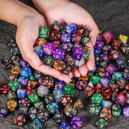 CiaraQ Starry Glitter Polyhedral Dice Set with Drawstring Pouch | 26 acrylic dice sets – 182 pcs total, 7 per set (D4-D20). Lightweight & durable. Great for D&D & tabletop games. Ages 14+. - color: 26 Colors - Starry Sky Style