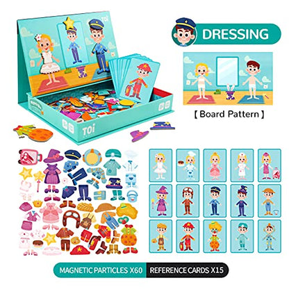 Toi Kids Magnet Toys Magnetic Jigsaw Puzzle Boxes with Game Board for Kids Ages 3-8, Preschool Tabletop Toy for Toddlers, Portable Travel Game, Dressing - style: Dressing