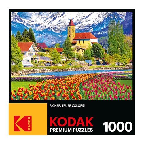 RoseArt - Kodak Premium - Brienz Town and Flowers, Switzerland - 1000 Piece Jigsaw Puzzle for Adults - style: Brienz Town and Flowers