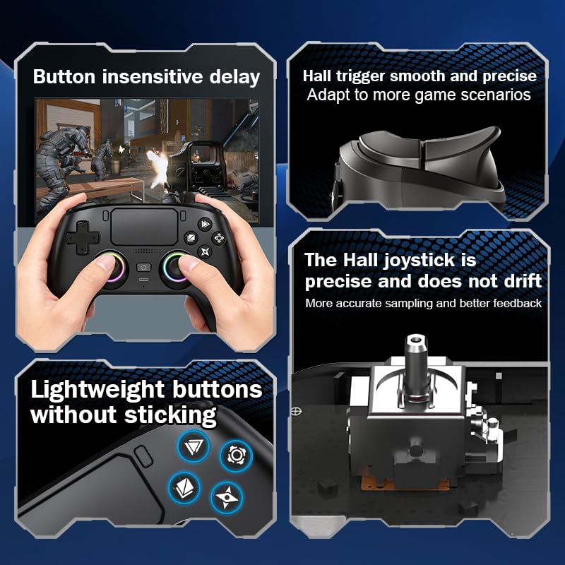 Wireless Pro Controller For PS5/PC/MAC/iOS/Android/Steam Deck, Gamepad with RGB Lights/Hall Effect Joystick Trigger/Vibration/switchable microphone/Programmable/Headset Jack/Touchpad/Replaceable Magnetic Panel (Black) - color: Black