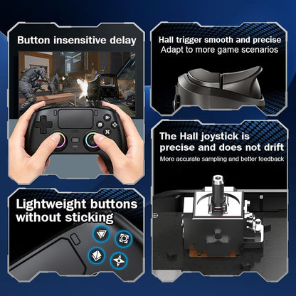 Wireless Pro Controller For PS5/PC/MAC/iOS/Android/Steam Deck, Gamepad with RGB Lights/Hall Effect Joystick Trigger/Vibration/switchable microphone/Programmable/Headset Jack/Touchpad/Replaceable Magnetic Panel (Black) - color: Black