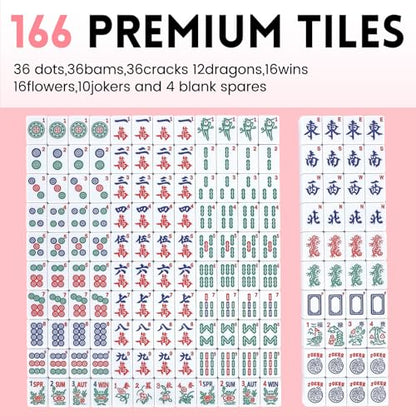 Suncle American Mahjong Tile Set X-Large 166 Pink Back Tiles 1.4" Large Size Tile with Carrying Travel Case, English Manual, Pro Complete Mahjongg Game Set - color: Pink Back-1.4inch
