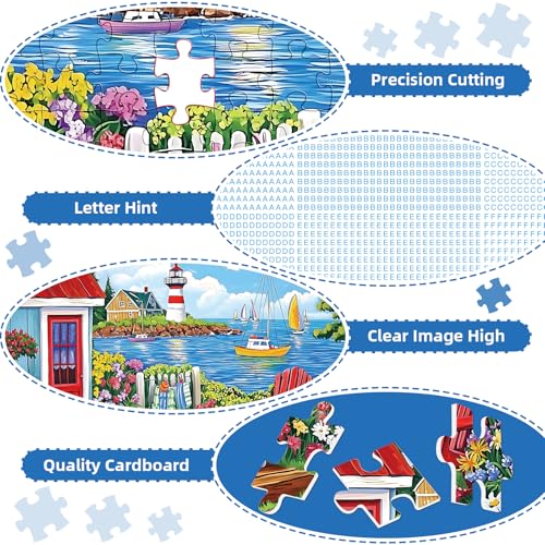 300 Pieces Puzzles for Adults,Seaside Garden House 300 Pieces Large Puzzle for Adults Seniors,Coastal Lighthouse Jigsaw Puzzle for Kids Ages 8-10,Challenging Family Games, 20.5 x 15 in - style: Garden House