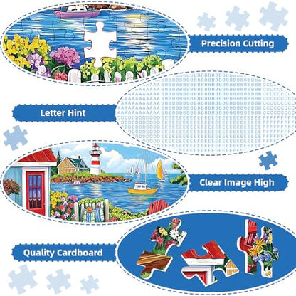 300 Pieces Puzzles for Adults,Seaside Garden House 300 Pieces Large Puzzle for Adults Seniors,Coastal Lighthouse Jigsaw Puzzle for Kids Ages 8-10,Challenging Family Games, 20.5 x 15 in - style: Garden House