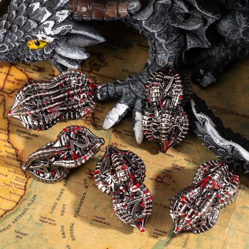 7-Die Metal DND Dice Set Metallic Polyhedral Role Playing Dice | Dragon Claw Design Perfect for Dungeons & Dragons RPG Tabletop Role-Playing Games - color: Dragon Claw-ancient Nickel Blood