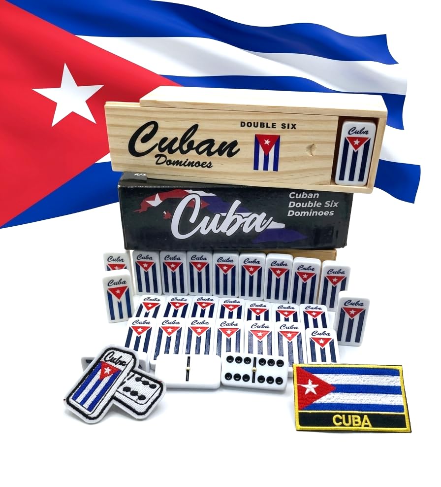 PRK 14 Cuban Style Double Six Dominoes – 28 Classic White Tiles with Black Pips – Includes Wooden Case – Bold, Durable, and Ready for Friends