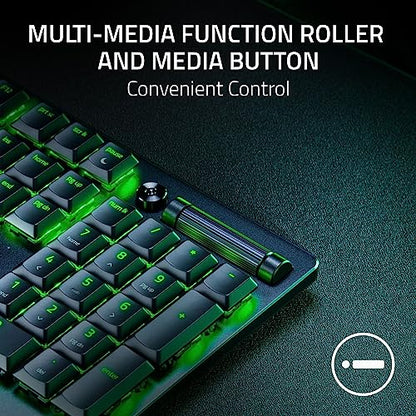 Razer DeathStalker V2 Gaming Keyboard: Low Profile Optical Switches Clicky Purple - Durable Coated Keycaps - Aluminum Top Plate - Multi Function Roller & Media Button - Chroma RGB - Snap Tap - color: Classic Black, style: V2