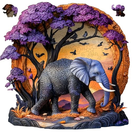 Qiuenisray Wooden Puzzles for Adults 500 Pieces, 3D Vision Effect Elephant Forest Puzzle, FSC Certified Wall Decor Unique Shape Jigsaw Puzzle for Family Game 16.9 x 16.4 in - color: Elephant Forest, size: 500pcs
