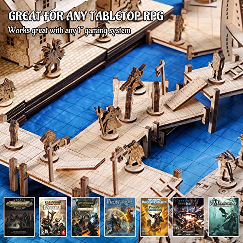 CZYY DND Dock Expansion Set, 7 Modular Terrain Pieces | Build Bridges, Piers & Walkways, Modular 1 in Grid, Unfinished Paintable Birch Plywood, For Tabletop RPGs - style: style2