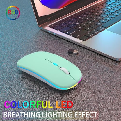 AIKOKOK Wireless Bluetooth Mouse, Rechargeable Dual Mode Mouse, Green | BT 5.2 & 2.4G USB Receiver, 3 Adjustable DPI,LED Lights,Slim,Silent,Portable Computer Mouse for Laptop,PC,MacBook,iPad,Tablet - color: Green