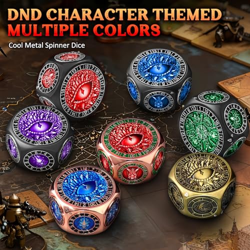 ZHOORQI 8-in-1 DND Dice Set – Metal Spinner Dice with Dual D20, 3D Monster Engravings & Smooth Spinning – Perfect for TTRPG, D and D Dungeons and Dragons Gifts (Black Dice-Red) - color: Black Red