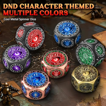 ZHOORQI 8-in-1 DND Dice Set – Metal Spinner Dice with Dual D20, 3D Monster Engravings & Smooth Spinning – Perfect for TTRPG, D and D Dungeons and Dragons Gifts (Black Dice-Red) - color: Black Red