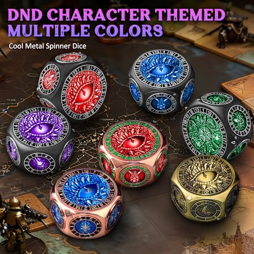 ZHOORQI 8-in-1 DND Dice Set – Metal Spinner Dice with Dual D20, 3D Monster Engravings & Smooth Spinning – Perfect for TTRPG, D and D Dungeons and Dragons Gifts(Black Dice - Purple) - color: Black Purple